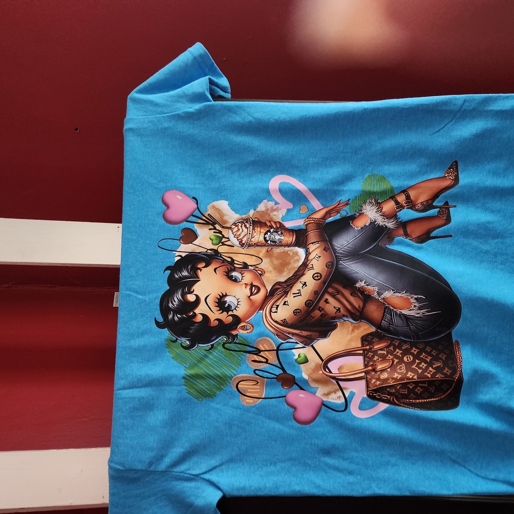 Blue Graphic T-Shirt with Cartoon Design